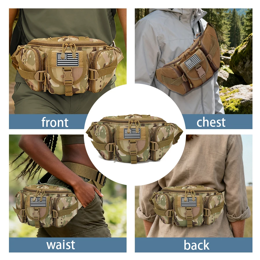 حقيبة خصر للصيد والرياضات الخارجية، حقيبة صدر متعددة الوظائف، متينة ومتينة