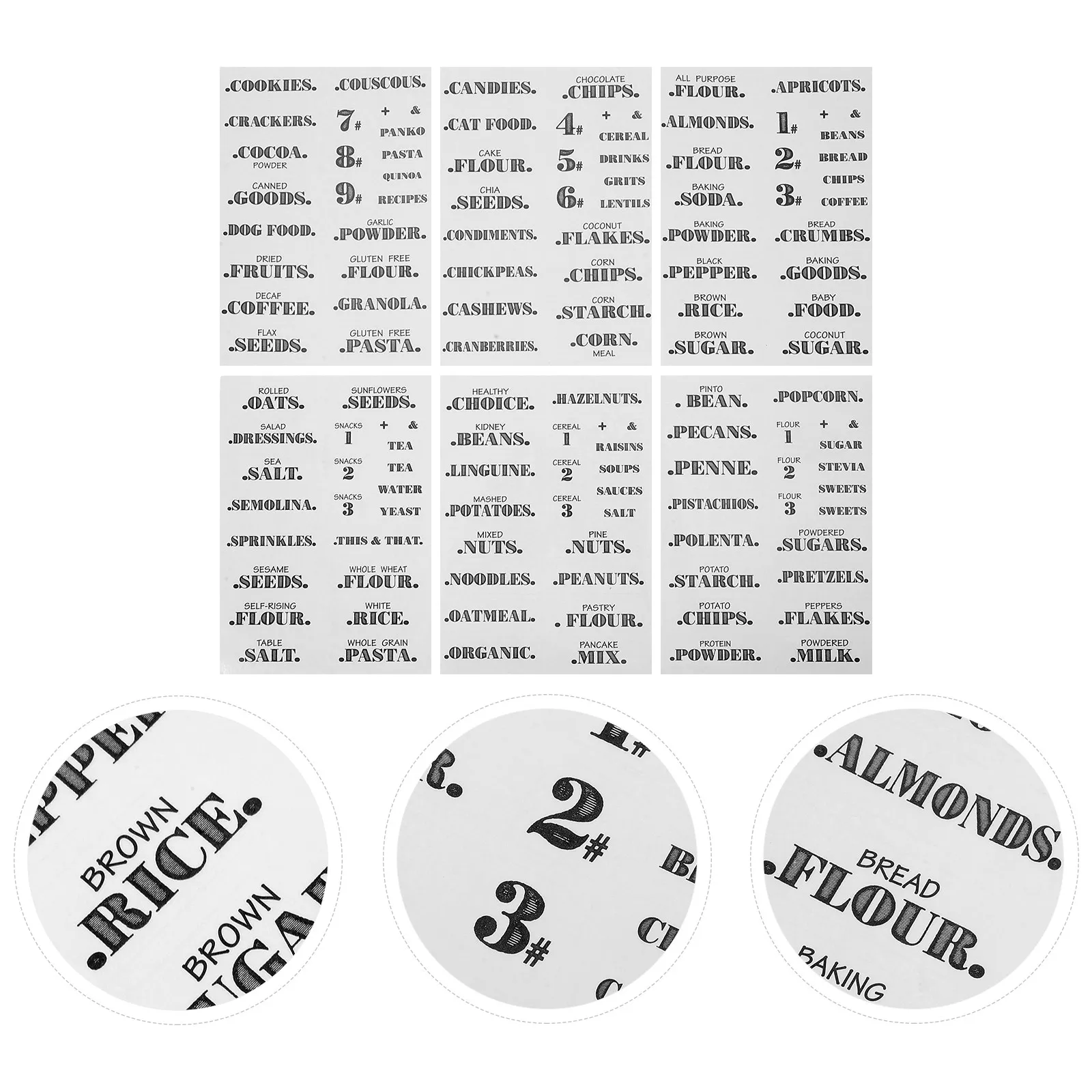 

6 листов наклеек для организации продуктов питания, прозрачные водонепроницаемые этикетки для кухонных кладовых, стеклянных банок и контейнеров для хранения