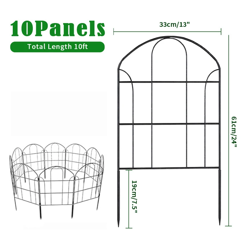 Lot de 10 clôtures décoratives de jardin, bordures de jardin en métal, panneaux de clôture pour cour