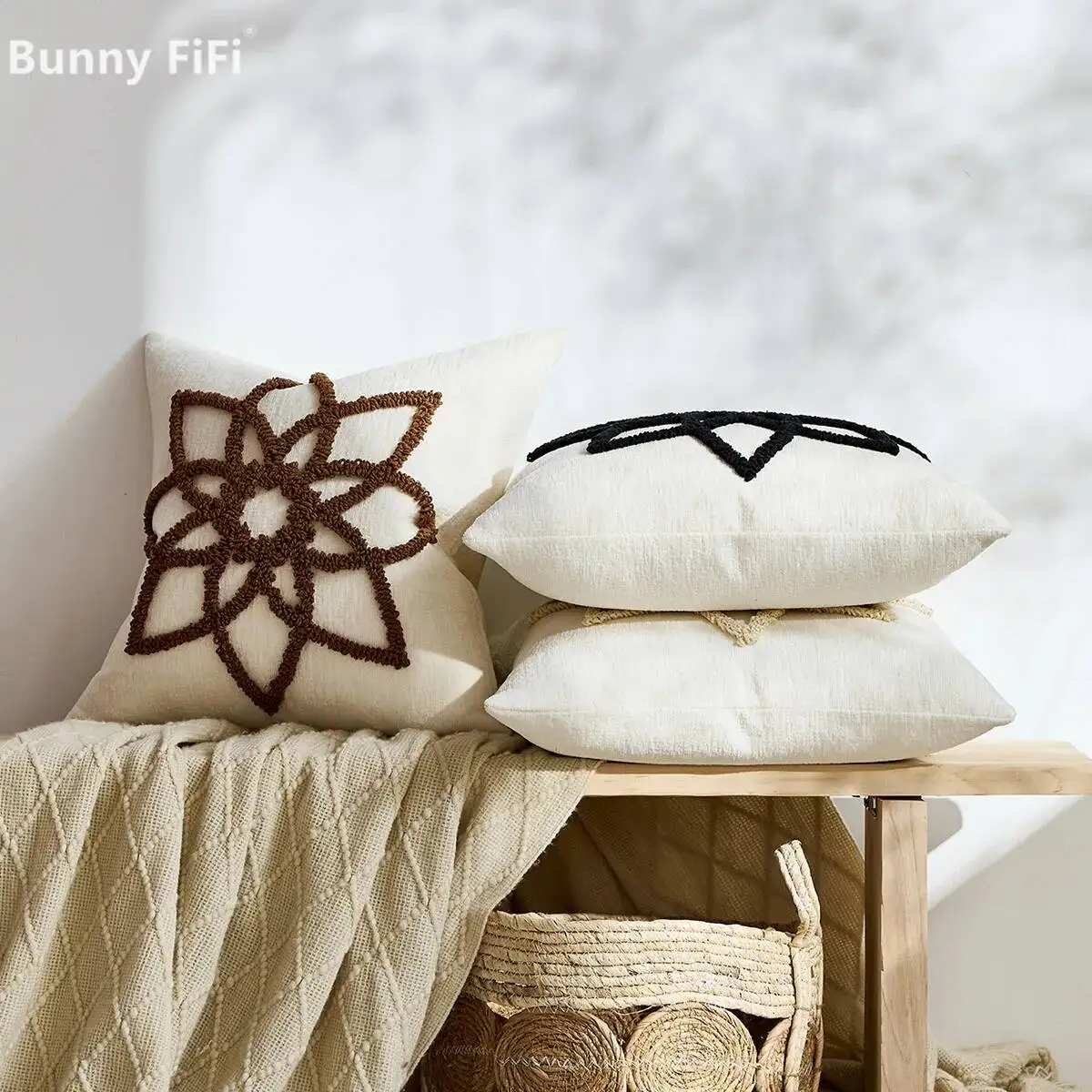 2pcs Nordic Star-shaped Tufted Throw Pillow Cover Neutral Chenille Boho Decorative Cushion Cases For Bedroom Sofa Home Decor