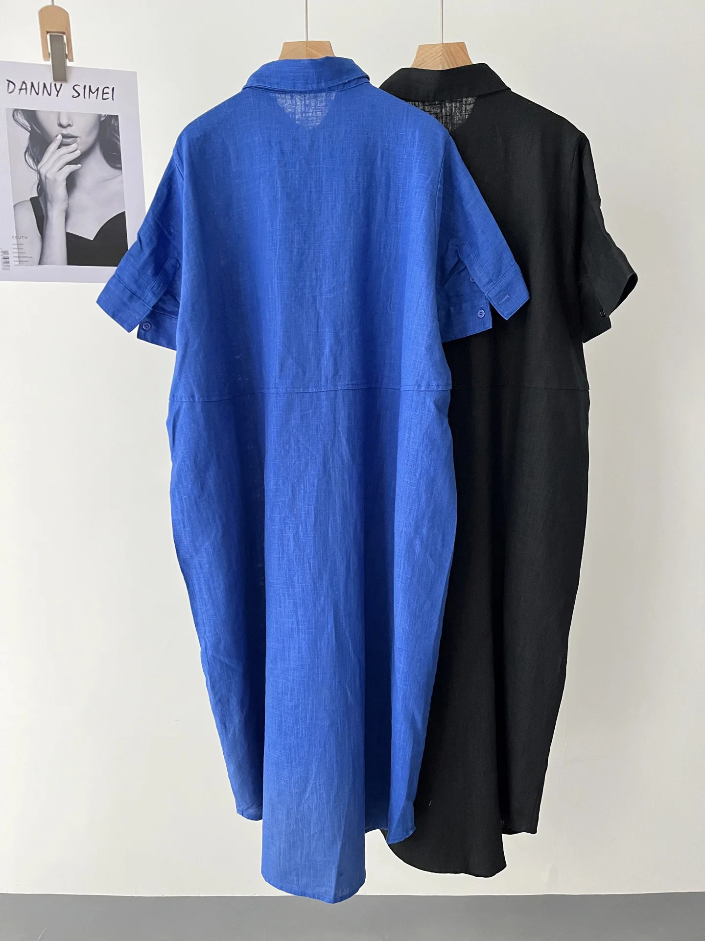 Damska lniana długa sukienka koszulowa na co dzień, lato 011-0625