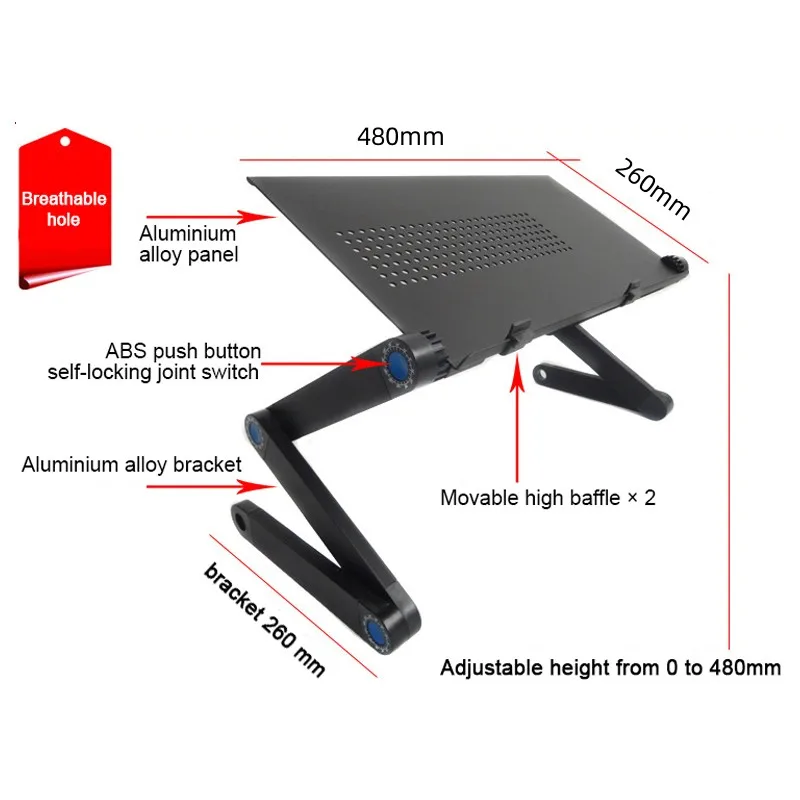 Adjustable Laptop Desk Stand Portable Aluminum Ergonomic Lapdesk For TV Bed Sofa PC Notebook Table Desk Stand With Mouse Pad