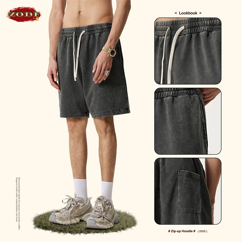 ZODF Retro 2025 Summer Rewashed Cotton Shorts For Men Unisex 330gsm Distressed Sport Shorts Brand Clothes  HY1000