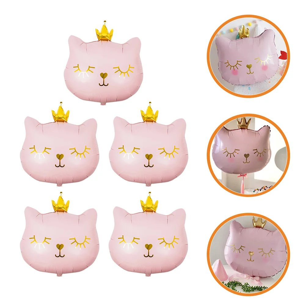 

5Pcs Crown Cat Foil Balloons Creative Cartoon Animal Balloons Perfect Party Supplies Birthday Decoration Fun Animal Decor