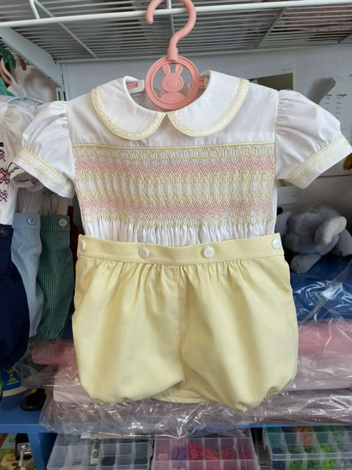 

0-6Y Baby Boy Summer Short Sleeves Yellow Smocked Outfit Suit for Party Birthday Holiday A75