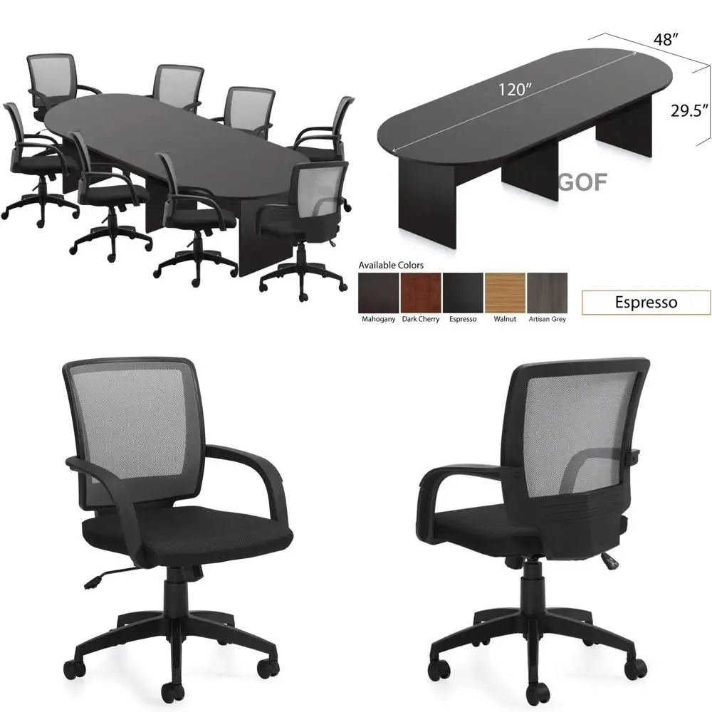 

Комплект конференц-стола и стульев 6, 8 и 10 футов в цветах: вишня, серый Artisan, орех (10-футовый стол с 8 стульями)