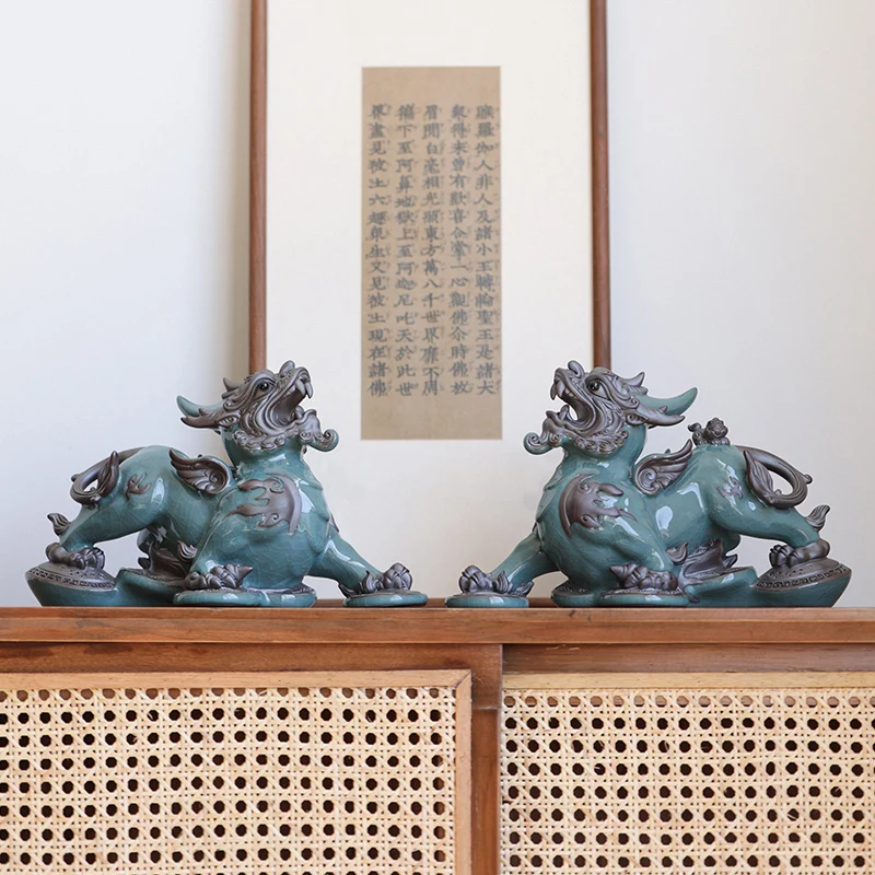 

Украшения на удачу, Пара керамических новых китайских крыльцев, офисные настольные украшения для гостиной, винного шкафа, подарок на открытие