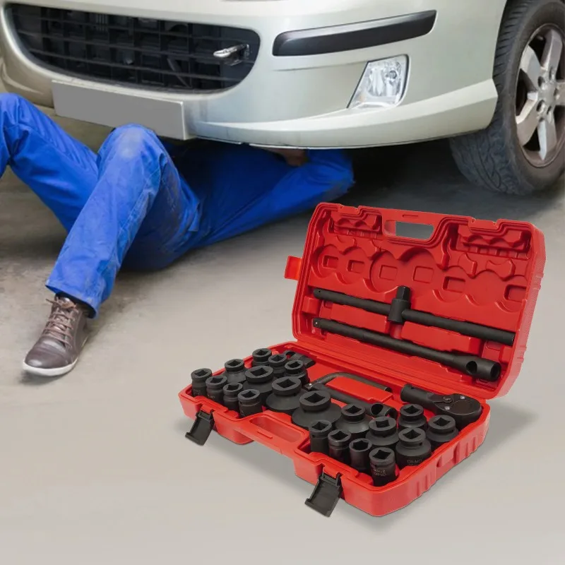 26PCS 45 High Carbon Steel Drive Impact Socket Set With 20 Sockets of Different Sizes 72-tooth Count Ratchet
