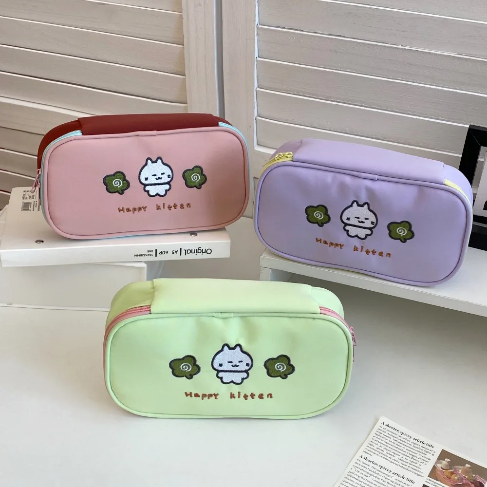 Large Capacity Cartoon Pencil Case Cute Cat Square Stationery Storage Bag Cosmetics Storage Zipper Korean Pencil Bag Student