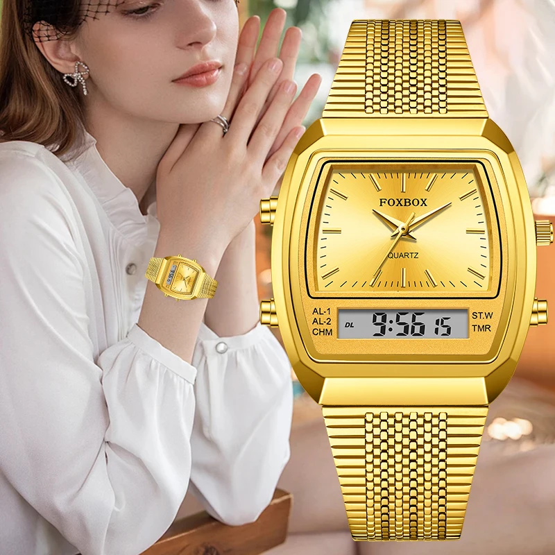 

LIGE FOXBOX модные роскошные электронные часы для женщин двойные цифровые повседневные спортивные водонепроницаемые светящиеся кварцевые женские часы новые