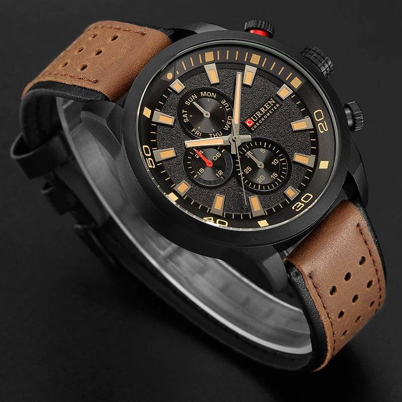 CURREN 8250 Men's Waterproof Casual Three-Hand Watch Business Leather Breathable Strap Wristwatch