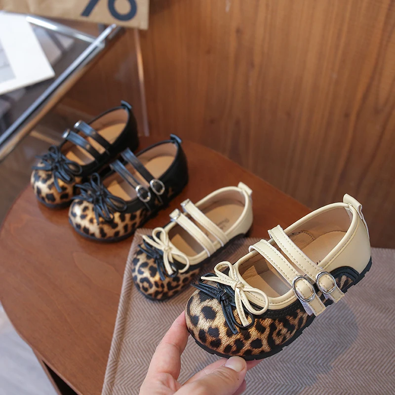 Baby Girls Casual Shoes Spring Autumn Children Leopard Bow Princess Shoes Comfortable Anti-slip Soft Sole Toddler Kids Shoes