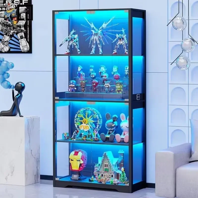 Modern 4-Tier Showcase with Custom Acrylic Door and LED Light Display Storage for Collectibles