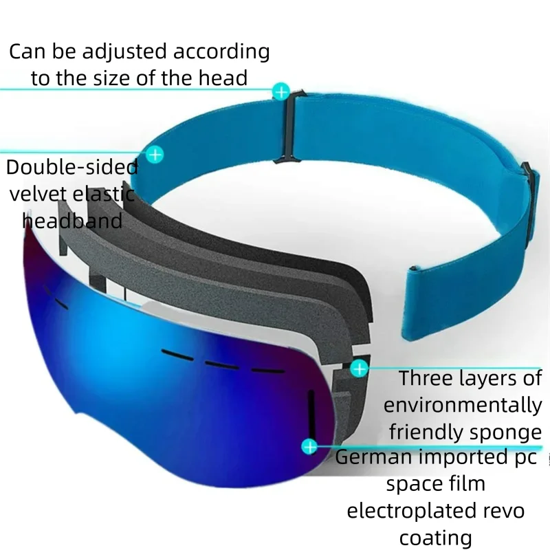 

Premium Ski Goggles - Dual-Layer Anti-Fog System, 180° Panoramic Vision, Wind & Snow Protection for Mountain Skiing