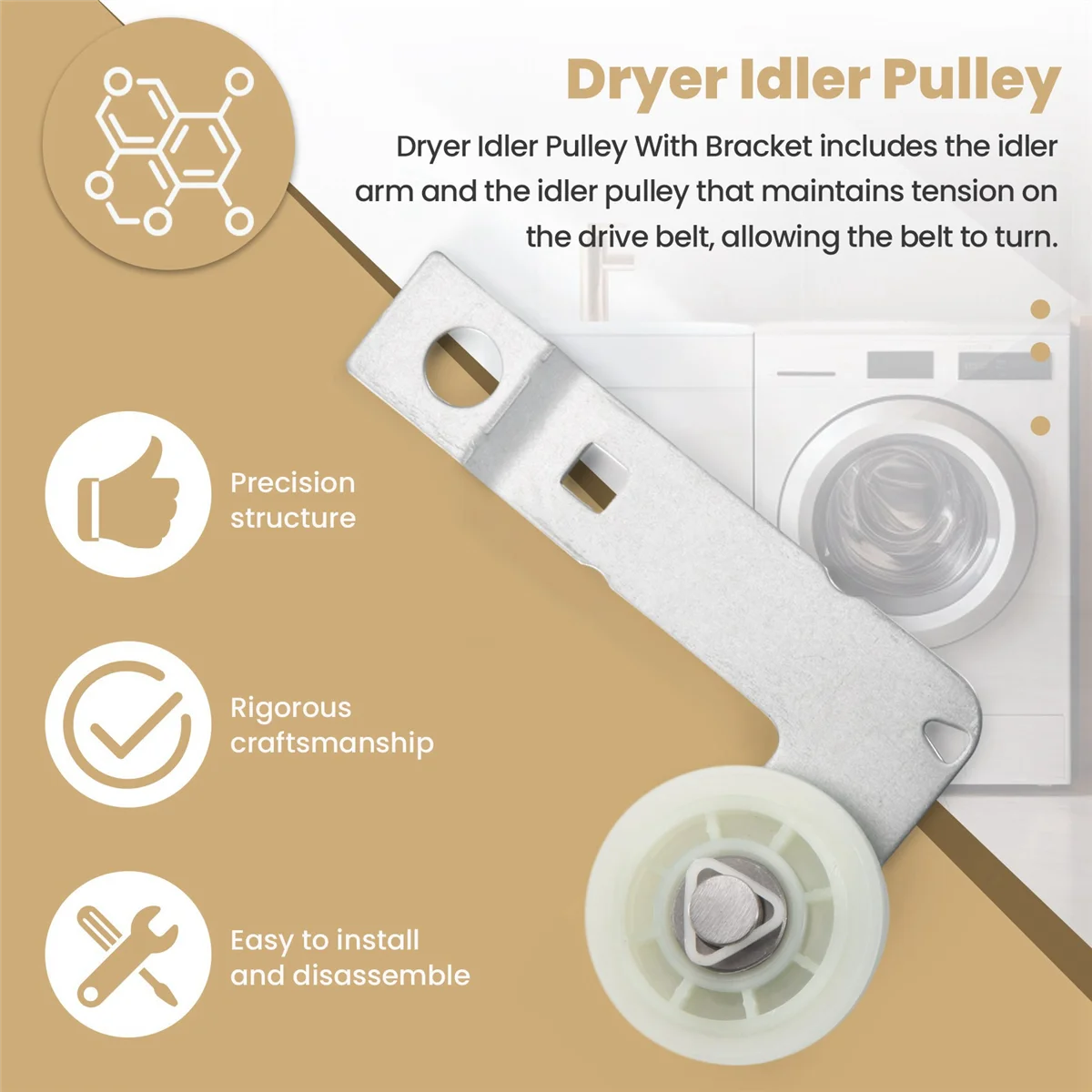 for W10837240 Dryer Idler Pulley with Bracket,Replace Part for Dryer