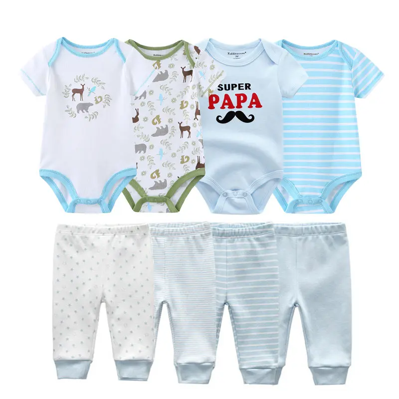 8 Pieces 0-1 Year Infant Neutral Clothes, Multi Animal Print All Season Breathable Cotton Unisex Baby Onesie & Pants Outfit