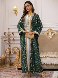 Ramadan Eid Evening Party Events Moroccan Women Chiffon Kaftan Dress Set- V-Neck Sleeveless Dress, Foil Print Butterfly Kaftan