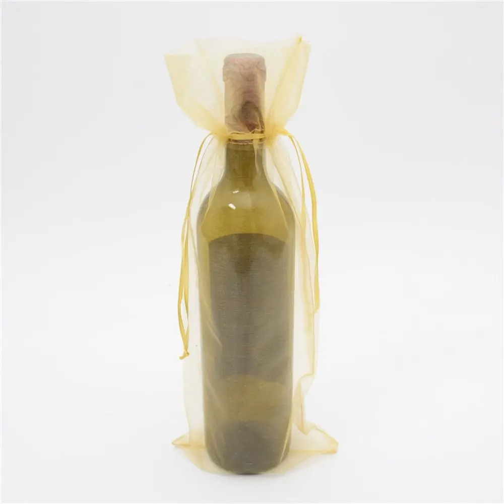 10pcs Premium Drawstring Closure Wine Bottle Bags Versatile DIY Organza Gift Bags Mesh Champagne Wrapping Pouches Packaging