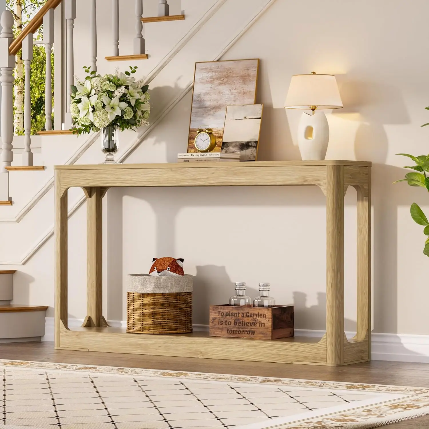 Narrow Console Entryway Table, 55-Inch Sofa Table with 2-Tier Storage Shelf, Customized