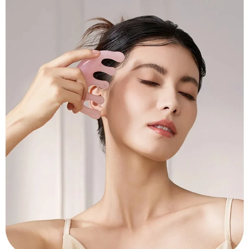 

1PC Pink Resin Five Tooth Massage Comb Acupoint Meridian Massage Comb Face Head And Body Large-Tooth Head Massage Tool