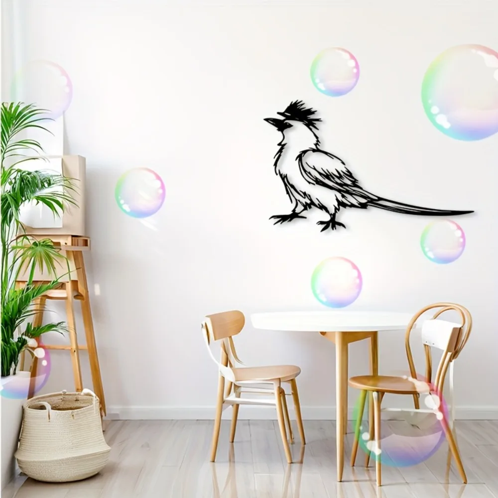 1pc Vintage Bird Metal Wall Art - Minimalist Black Plaque, Colorful Bubble Print, Durable Iron Hanging for Indoor Outdoor Living