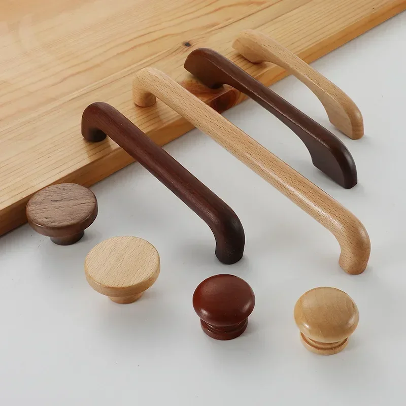 Walnut / Beech Kitchen Cabinet Handle Drawer Solid Wood Furniture Wooden Door Drawer Knobs Cupboard Handles For Furniture