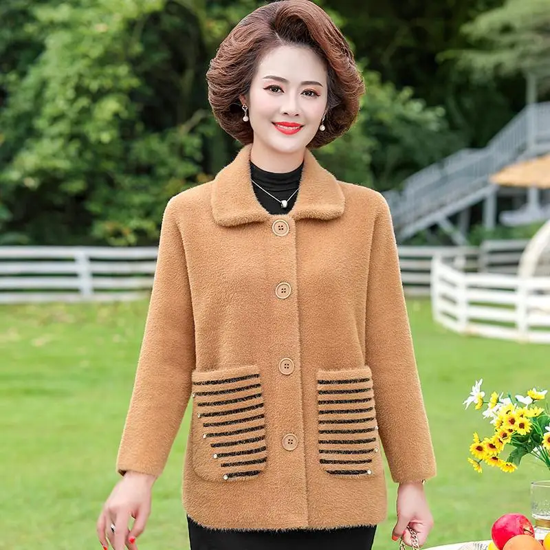 Mother New Autumn Winter Knitted Cardigan Sweater Elegant Women's Woolen Coat Casual Versatilel Loose Female Wool Jacket 4XL