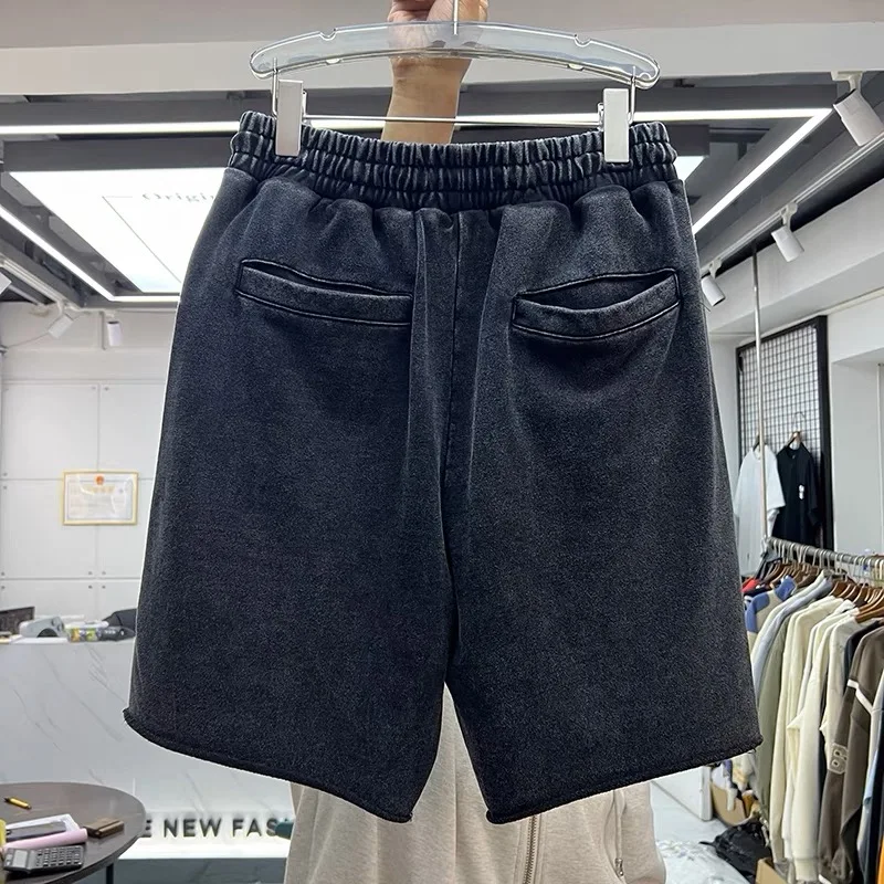 400g heavy wash vintage solid color sports shorts casual pants