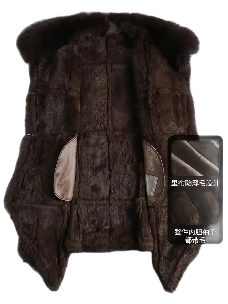 2023 New fur integrated coat for women, medium length fox front hem, rabbit fur inner lining, winter fur coat