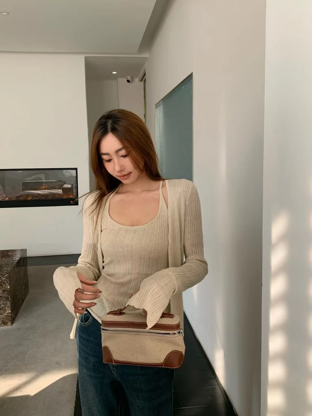 

Комплект: укороченный вязаный кардиган и топ для похудения, повседневный, весенний, новинка, сексуальный, с длинным рукавом, из полиэстера