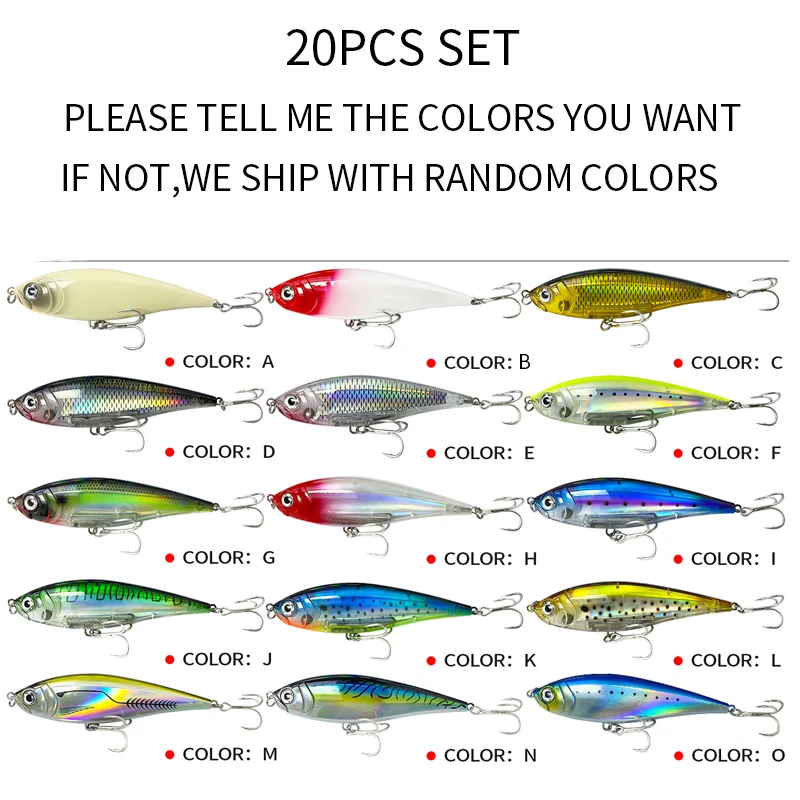 

20pcs Twitchbait Set 130mm 48G Floating Pencil Inshore Stickbait Fishing Tackle GT Trout Seabass Lure 9157