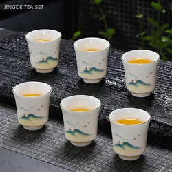 6pcs Retro White Porcelain Tea Cup Set Exquisite Chinese Tea Set Master Cup Handmade Customized Ceramics Teacup Home Drinkware