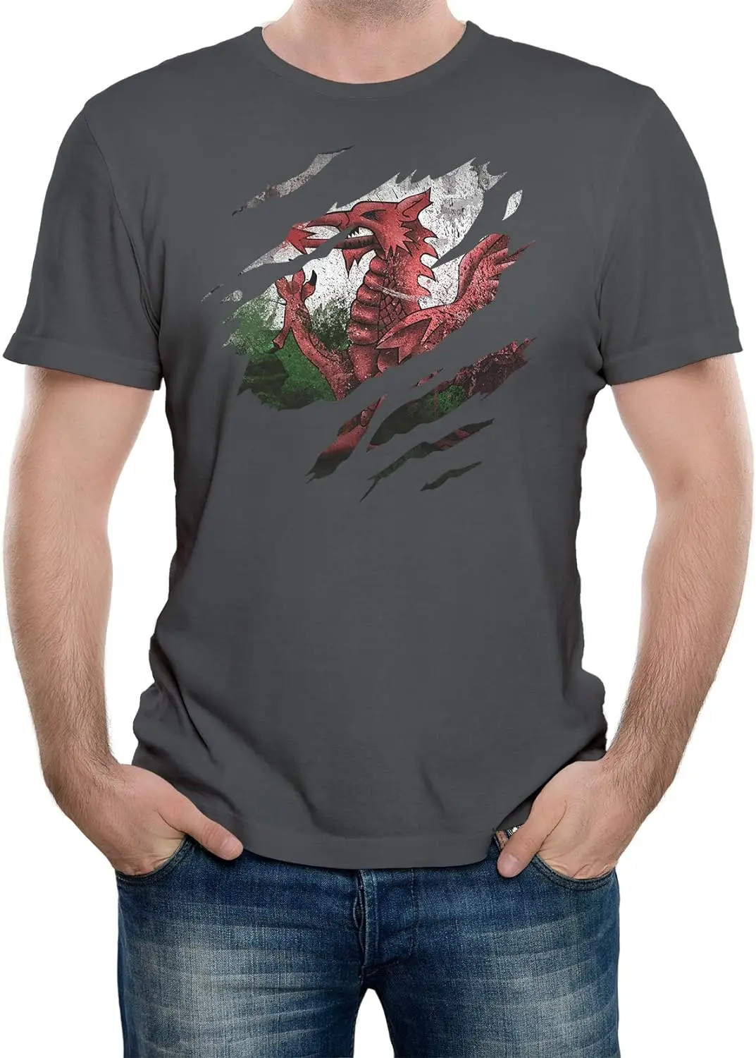 Reality Glitch Men's Torn Wales Flag Tshirt Welsh Rugby Gift