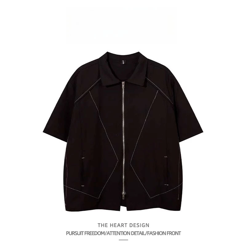 

Niche Unisex Design Shirt Personality Summer Loose Zipper Short-sleeved Shirt Men's Trendy American Retro Blouse Aesthetic Urban