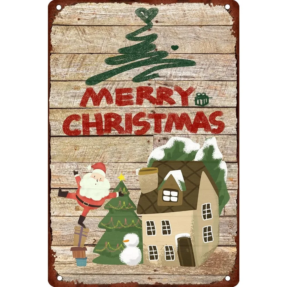 

Merry Christmas Metal Sign Vintage Christmas Tin Signs Decoration Santa Wall Decor For Home Kitchen Cafe