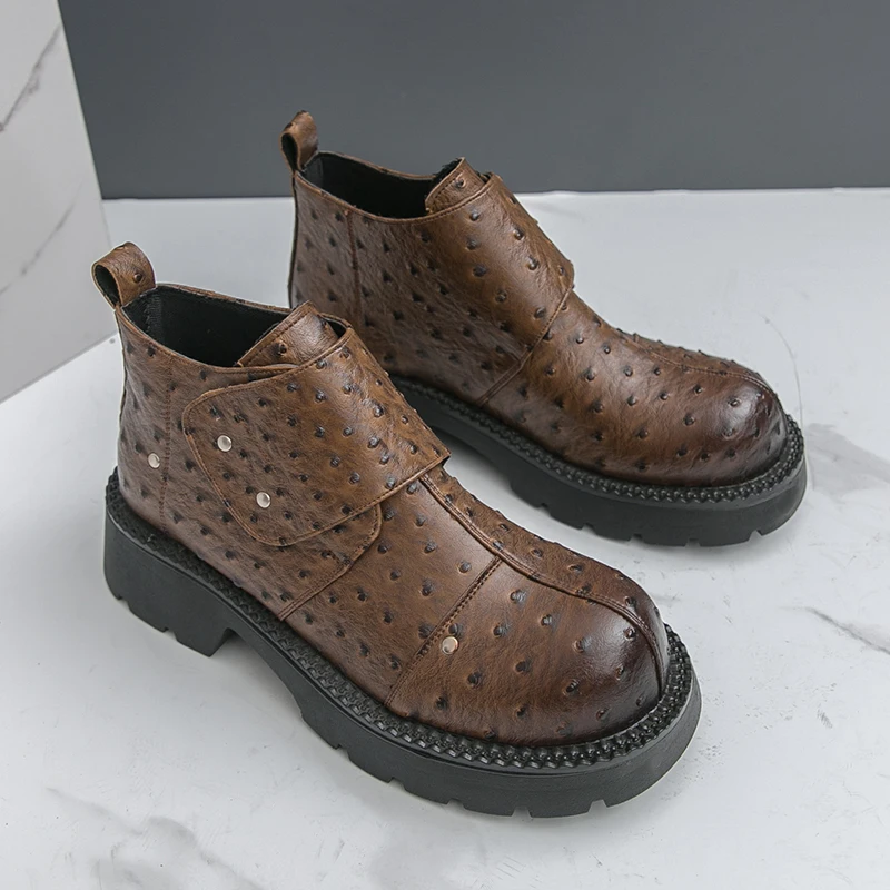

Business Men Thick-soled Ankle Boots Dark Brown Casual Comfortable Anti-slip Fashionable Brand Leather Boots Formal Boots Men