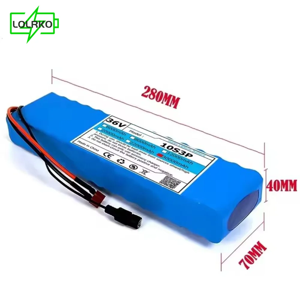 

36V 30Ah 18650 reportable Lithium Battery Pack 10S3P 1000W Power Modified Bicycle Scooter Electric Vehicle with BMS