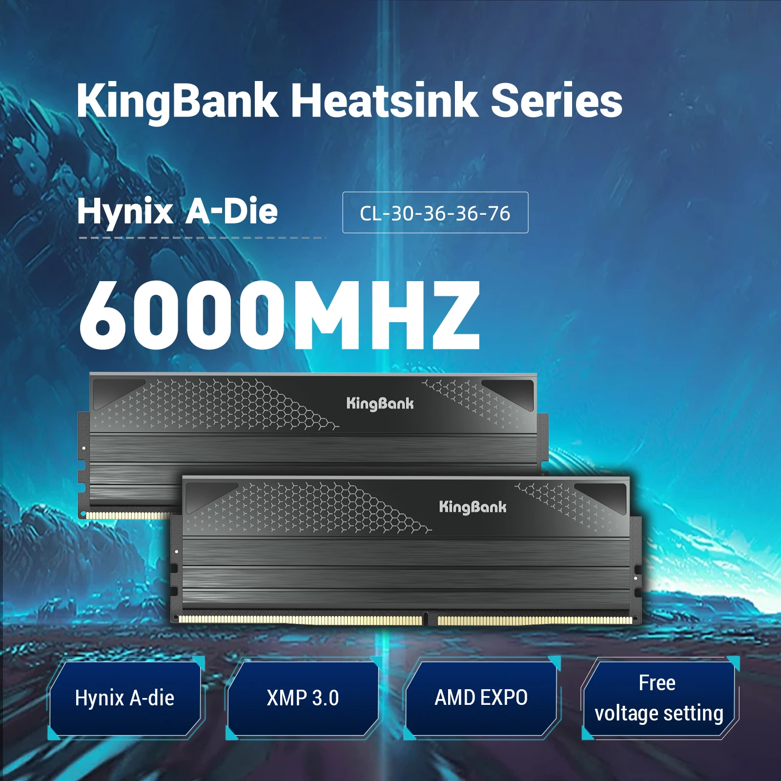 KingBank 데스크탑 PC 메모리 램, 하이닉스 A 다이, DDR5 CL30, 16GB, 16GB, x2, 32GB, 6000MHZ 지지대 XMP 3.0, 1.35V RAM