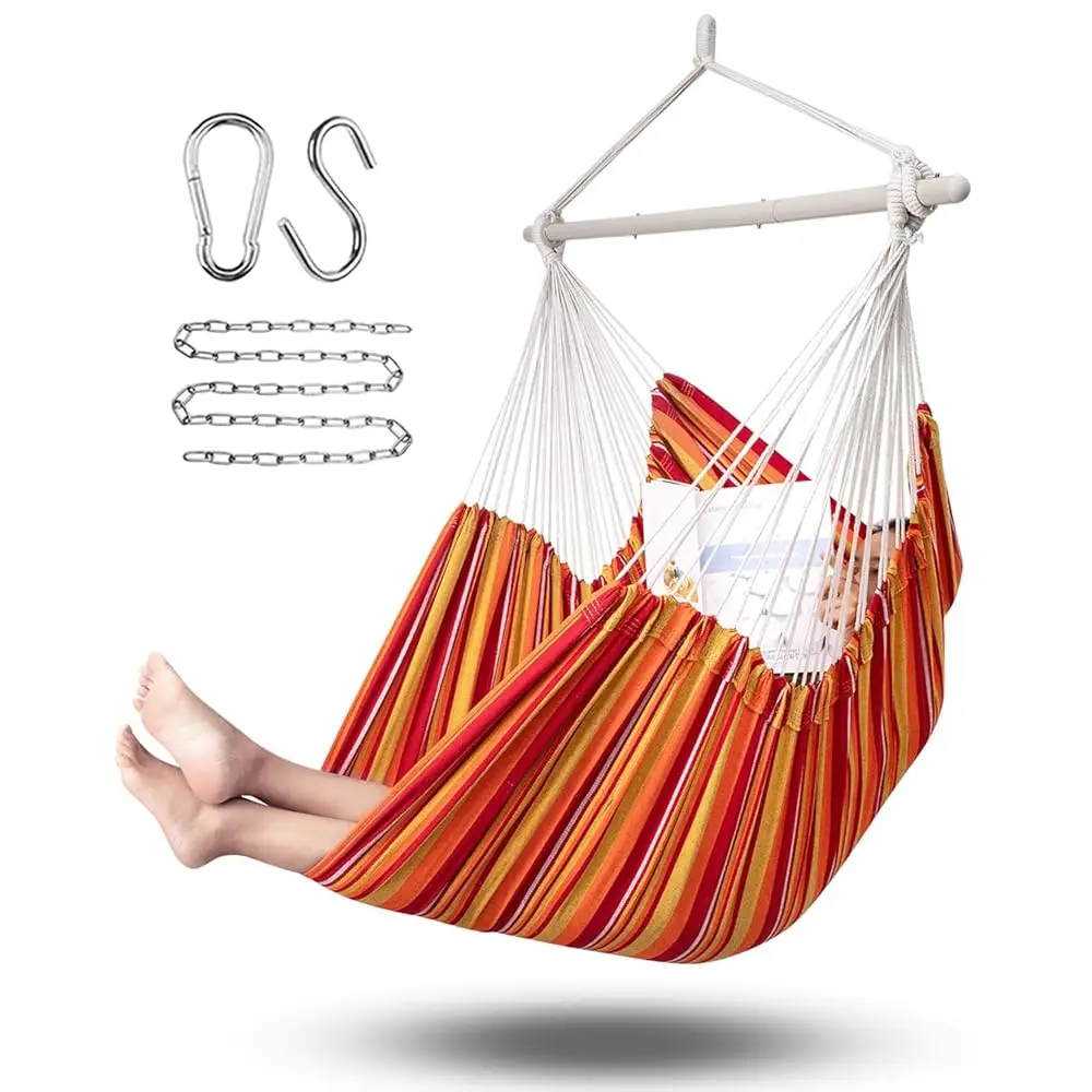 

Hammo Chair Hanging Chair Rope Swing Xxl - Max 500Lbs, 70In Large Hammo Swing Chair -Portable Steel Spreader Bar With Anti-Slip