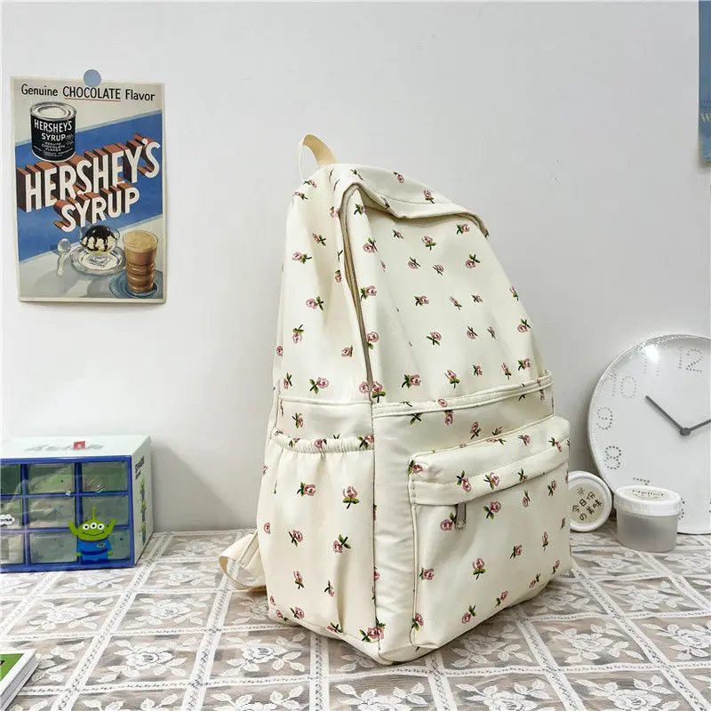 School backpacks for teenagers luxury brand small flower deco nylon shoulder book bags women rucksack mochila notebook