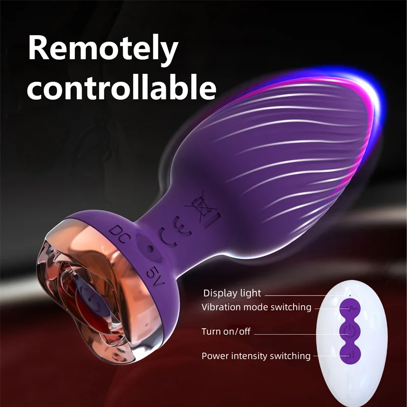 Anal Sex Toy Rose Vibrator for Women Remote Control Butt Plug with 10 Modes Vibrating Prostate Massager Silicone Stimulator