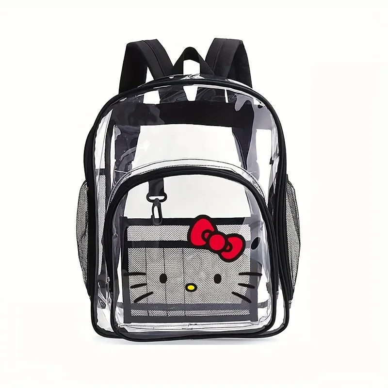 Sanrio Hello Kitty Transparent Backpack Adjustable Shoulder Straps Kindergarten Children Anime Travel Bag Waterproof Transparent