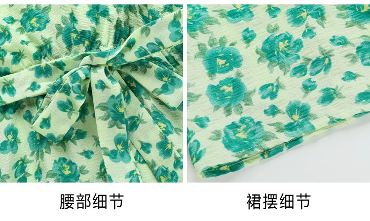 Vestido largo de mujer Retro Floral novedad de verano gasa con cuello en V ajustado Boho Casual playa