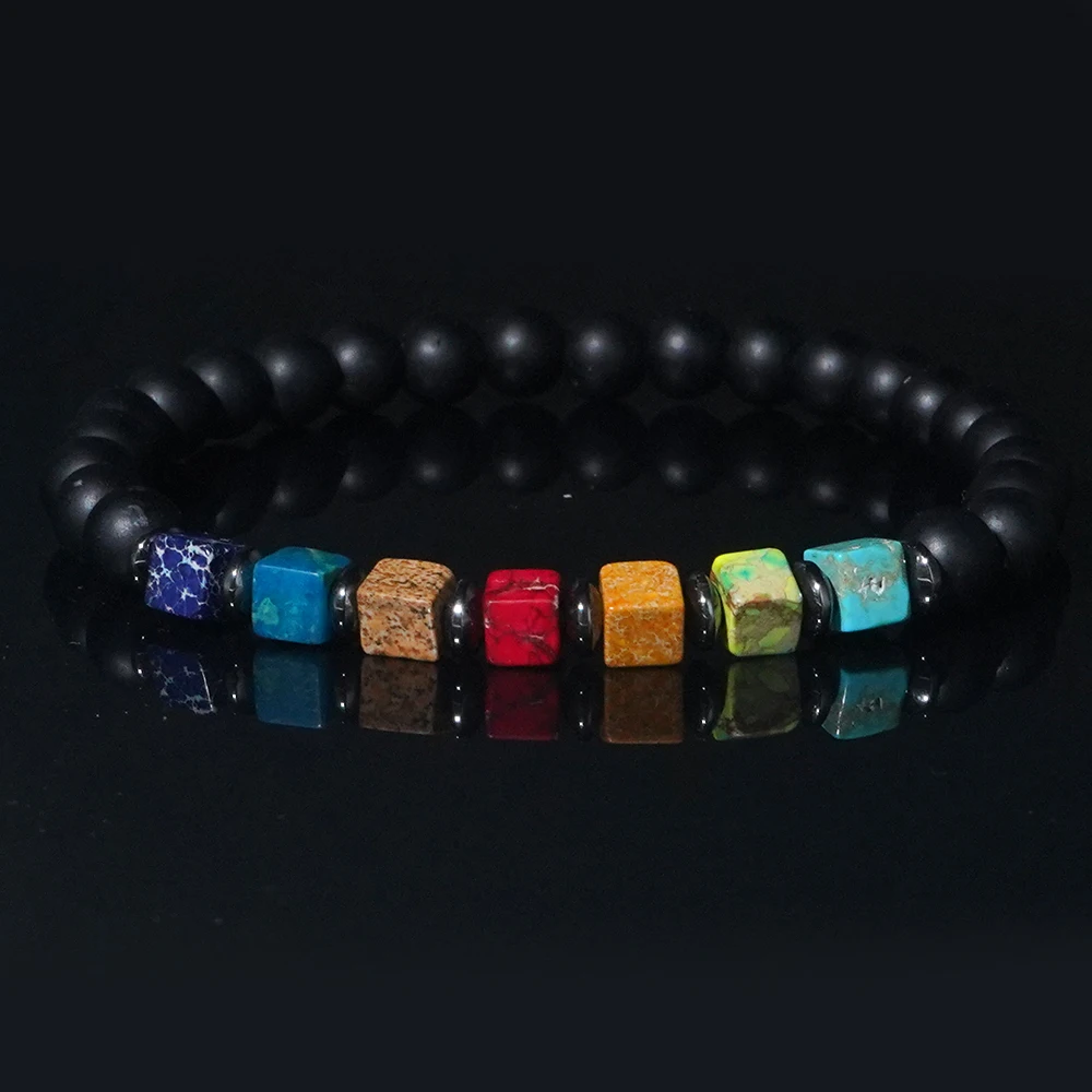 1PC Bohemian style 4 * 4mm square imperial stone 6mm frosted glass round bead bracelet, suitable for men and women to wear