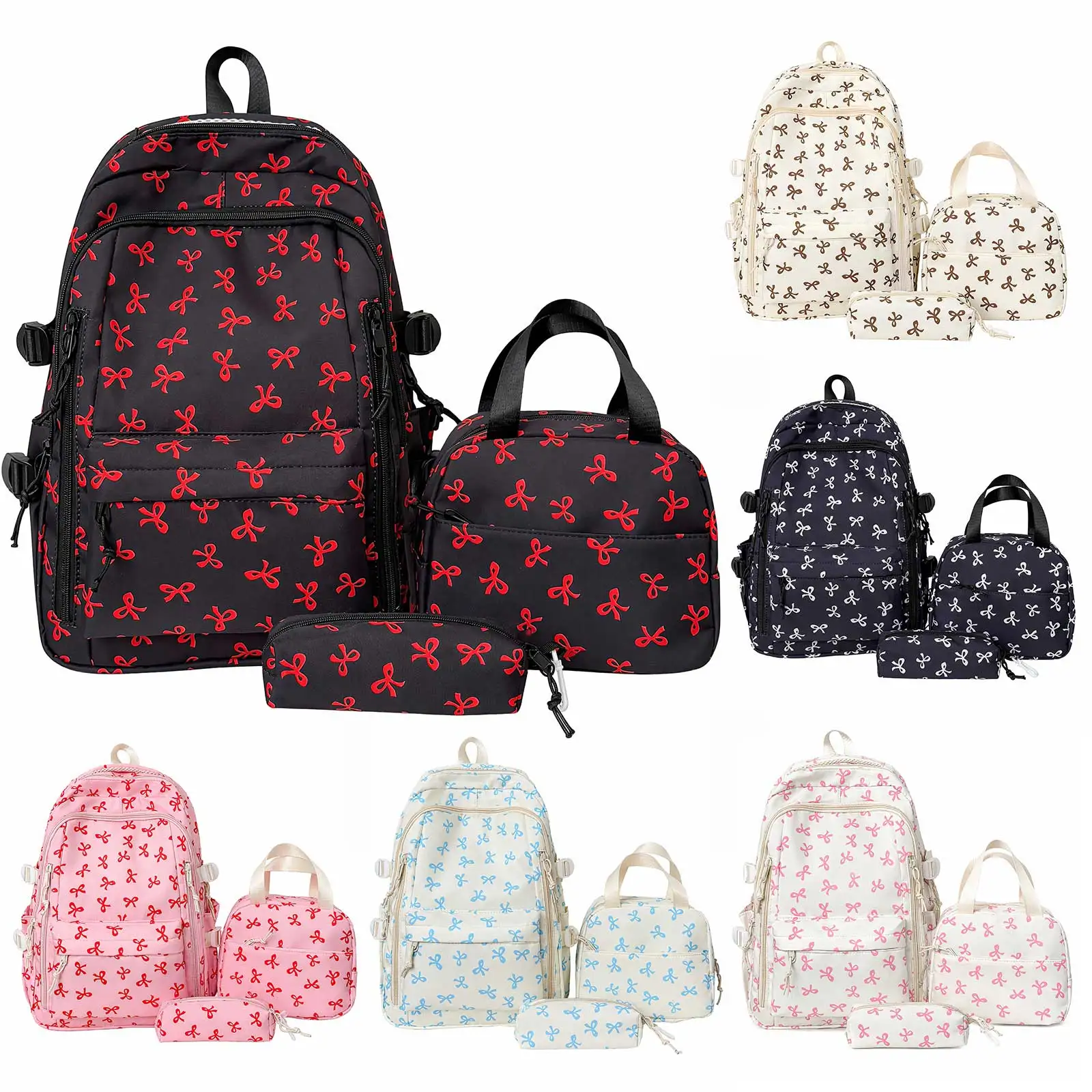 Coquette Bow Cute Kawaii Backpack Set with Lunch Bag & Pencil Pouch Aesthetic Daypack for Teens Women Women College