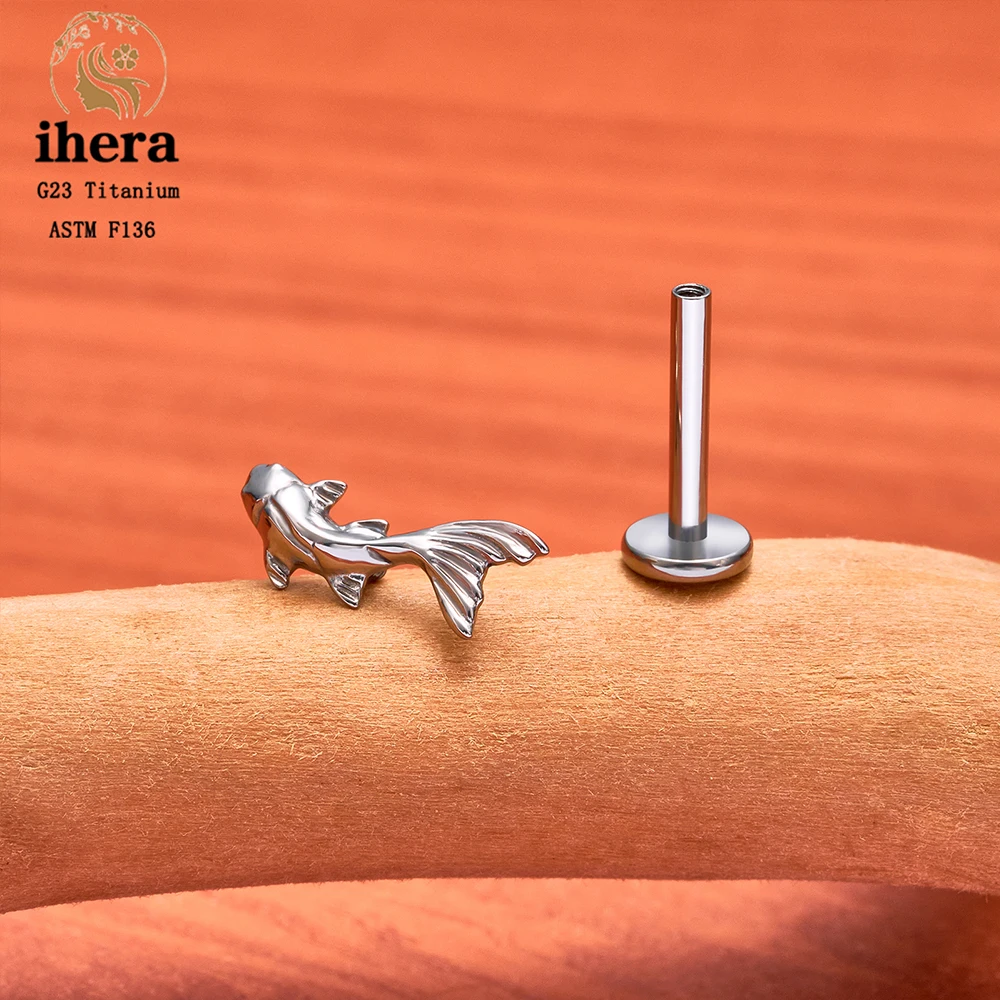 ASTM F136 Titanium Koi Fish Swallow Earring Stud 16G Labret Lip Stud for Cartilage Tragus Conch Helix Ear Piercing Jewelry