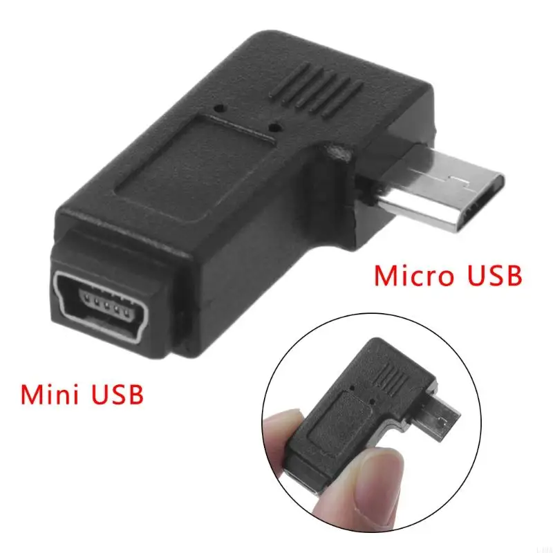 L4MA esquerdo reto angular Mini USB 5pin fêmea para micro USB Male Sync Adaptador