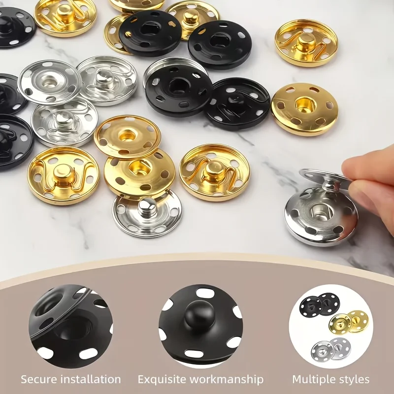 12 pairs of metal copper sewn buttons, 21mm - one press to close, invisible button, suitable for shirts, sweaters, jackets