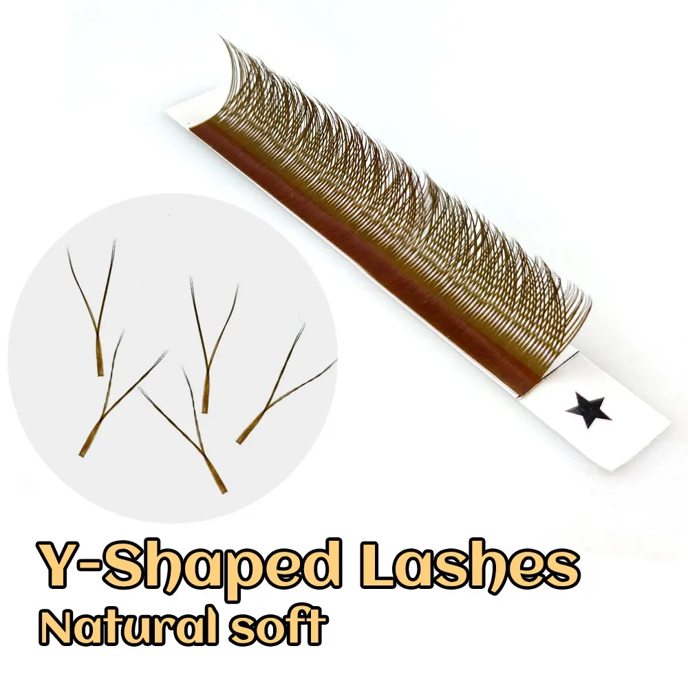 LAKANAKU Brown YY Shape Lashes 2D 0.05 0.07 Faux Mink C/D Natural Soft Brazilian Eyelash Premade Volume Fan Lashes Extension