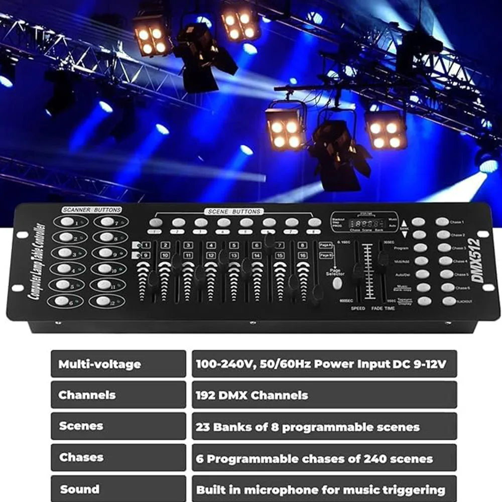 192 DMX-Controller DJ-Ausrüstung DMX 512 MIDI-Operator für LED Par Moving Head Par Light DJ Disco Club Bar Live-Konzerte